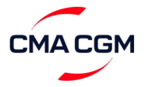 CMA CGM logo with blue text and two curved red lines above and below the letters.